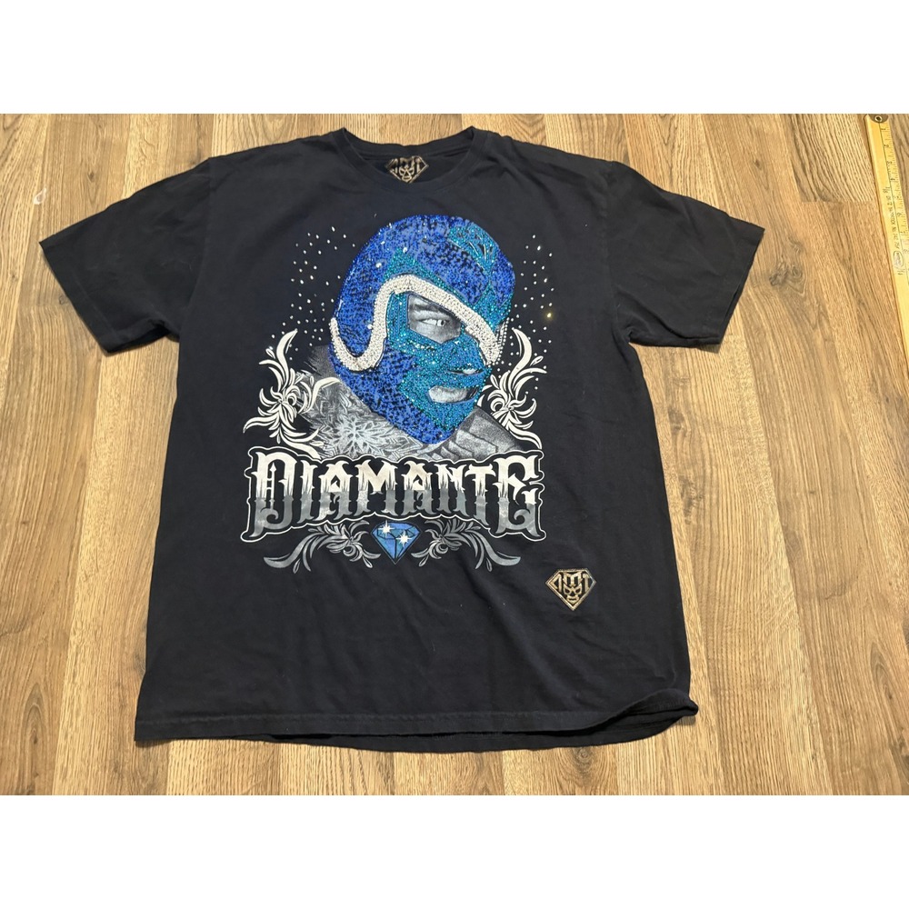 Diamante Lucha Libre T Shirt Mens Large Black Wrestling Graphic Rhinestone